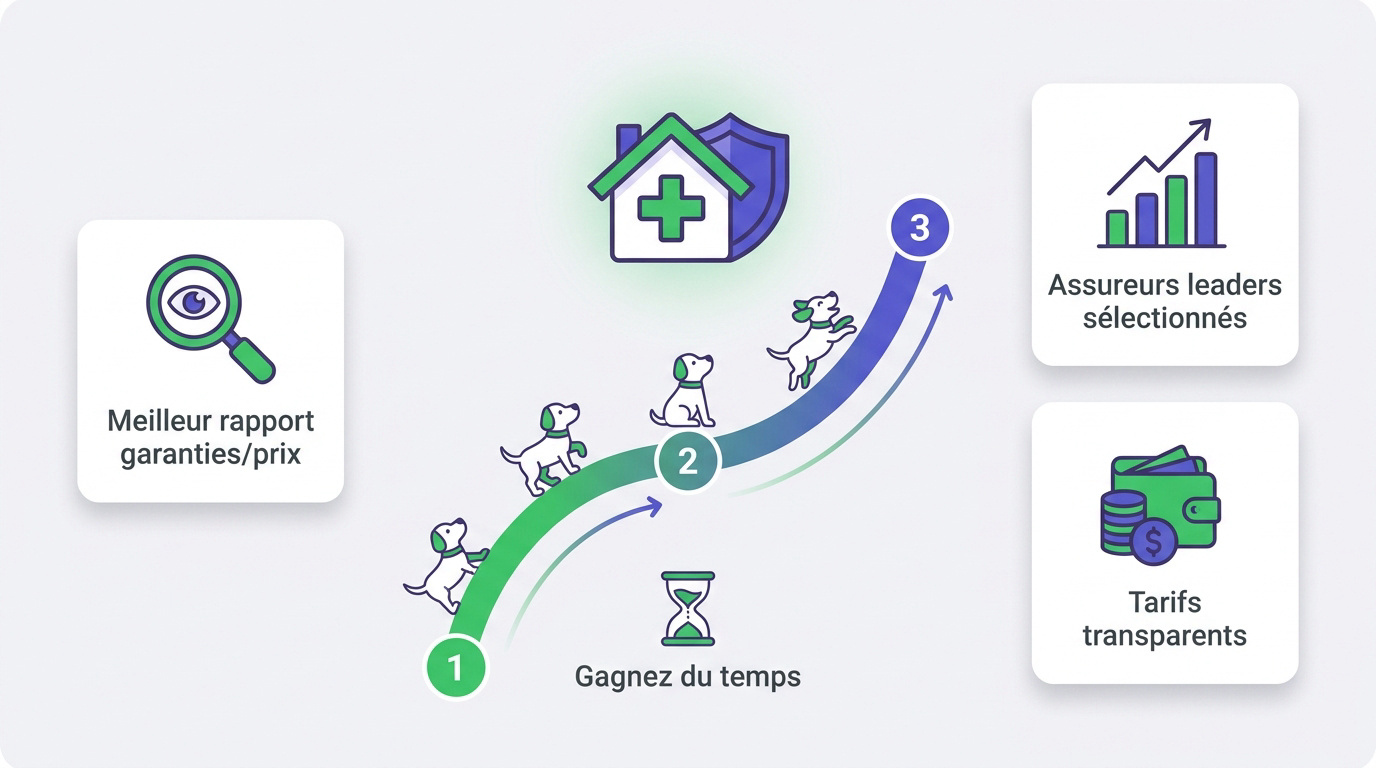 Illustration d'un chien heureux avec son propriétaire symbolisant une protection santé optimale